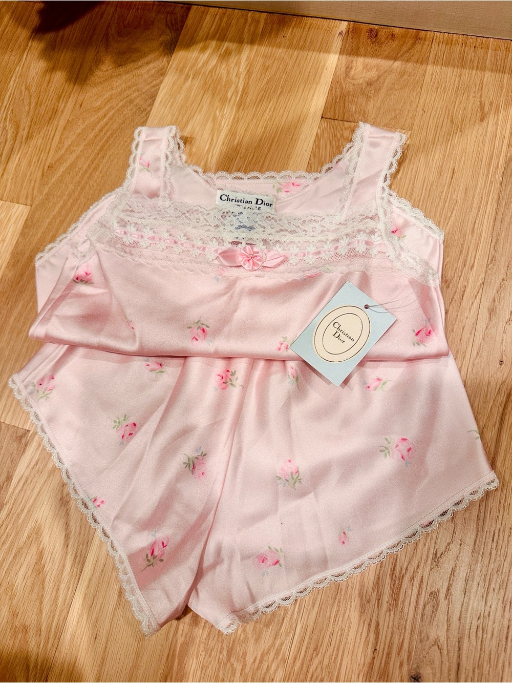 Christian Dior Girls Satin Floral Lace-Trim Camisole & Shorts Set NWT